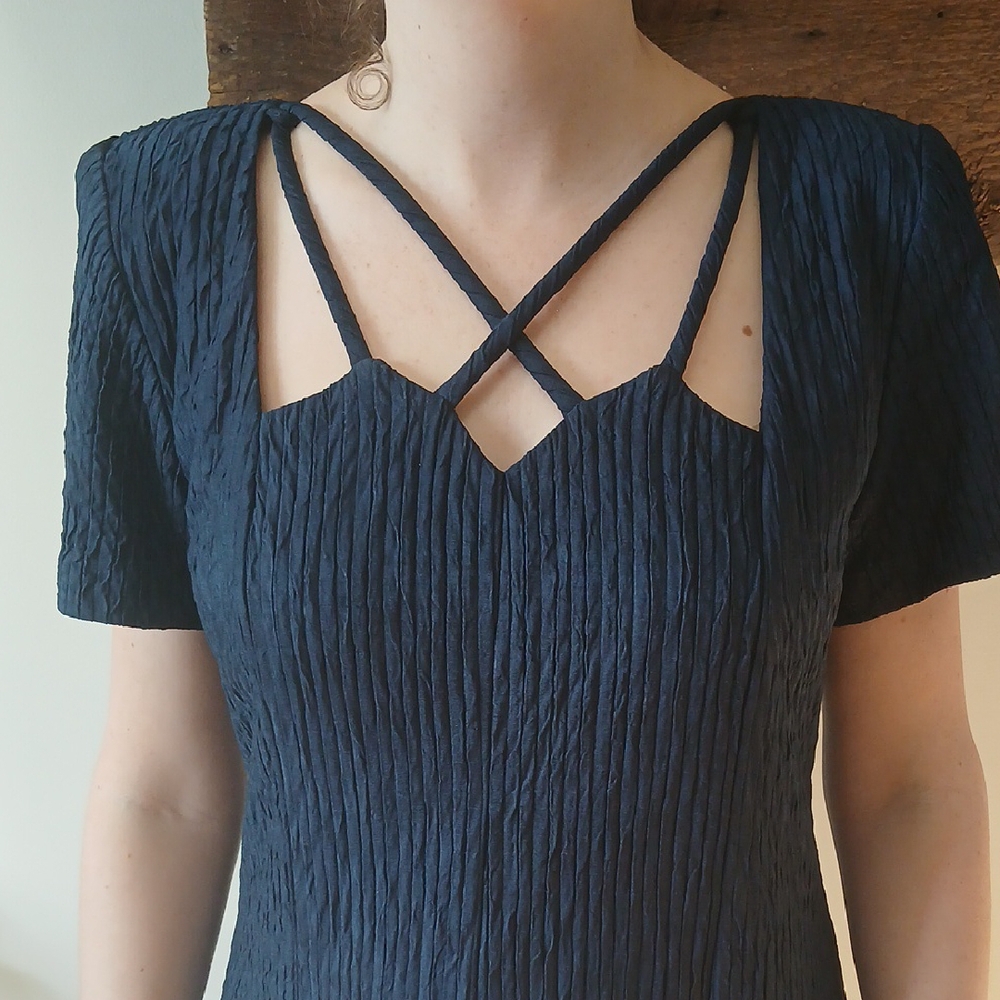 Vintage Elegant Navy Blue Dress with Unique Straps